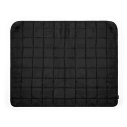 A black picnic rug featuring a quilted design, suitable for leisure and outdoor activities. It has a logo.