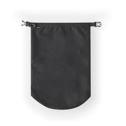 A black dry bag with a roll-top closure and adjustable clips at the top. It features a minimalist design.