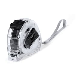 A transparent tape measure with a grey wrist strap and a black lock feature.