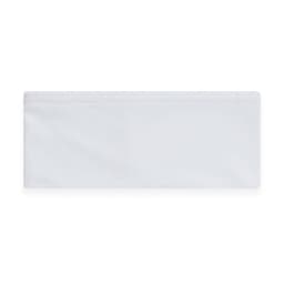 A white headband featuring a simple design with an attached logo.