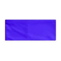 A purple headband featuring a solid design and a subtle branding logo.