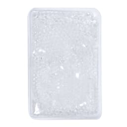 A clear gel pack filled with small beads, encased in a transparent plastic pouch.