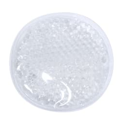 A clear gel patch with a circular shape, featuring small, bubble-like beads encased in plastic.