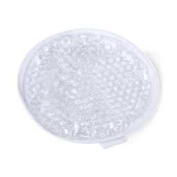A round, clear gel pack with small bubbles, designed for cooling or soothing purposes. It has a textured surface.