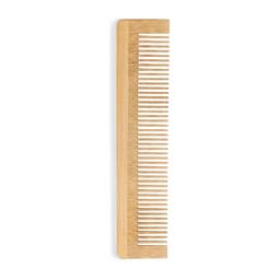 A wooden comb featuring evenly spaced teeth and a smooth finish, showcasing a natural light wood colour.