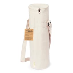 A drink bottle cooler bag in cream with a zip closure and adjustable strap, featuring a small logo.
