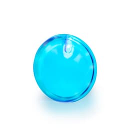 A blue lapel pin with a glossy finish, featuring a circular shape and a small attachment loop.