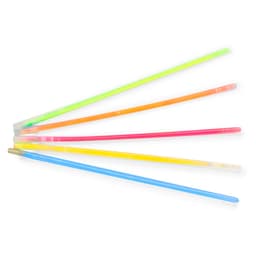 A set of colourful glow sticks in neon yellow, pink, orange, and blue, arranged in a fan shape.