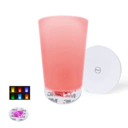 A pink drink cup with a wireless charging coaster, featuring a logo and colour-changing light elements.