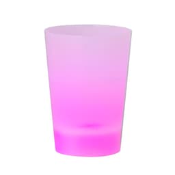 A drink bottle featuring a gradient design, transitioning from clear to pink, with a smooth texture and a logo.