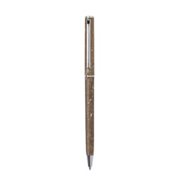 A brown pen with a textured finish and a silver clip, featuring a logo on the barrel.