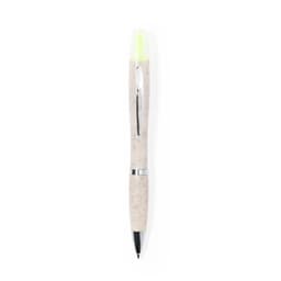 A pen with a light green top and beige textured body, featuring a silver clip and accents.