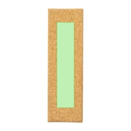 A textured cork bookmark featuring a green rectangular insert, perfect for marking pages. It has an unbranded design.