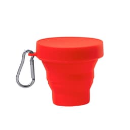 A foldable drink cup in bright red, featuring a carabiner for easy attachment.