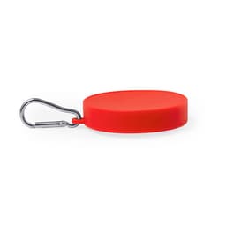 A red foldable glass with a silver carabiner attachment. The product features a smooth, rounded design.
