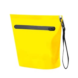 A vibrant yellow Dalmas Bag with a black zipper and strap. It features a sleek design and a logo.