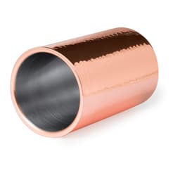 A drink bottle cooler with a shiny copper exterior and a smooth inner surface, featuring a sleek, modern design.