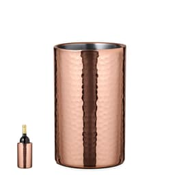 A drink bottle with a hammered finish in rose gold, featuring a sleek design and a stainless steel interior.