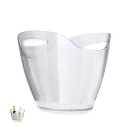 A clear ice bucket with a modern design, featuring two handles for ease of use.