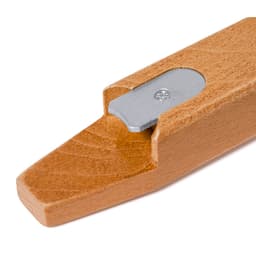 A drink bottle opener with a wooden handle and a metal opener section, featuring a smooth finish and a natural wood colour.