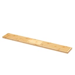 A bamboo bar mat in natural colour featuring slatted design and a central logo section. Perfect for home or bar use.