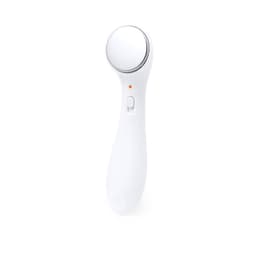 A white health and personal care device with a round mirror-like head and an orange indicator light.
