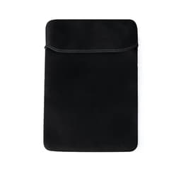 A black tablet cover with a smooth finish and a secure closure at the top. It features a subtle branding logo.