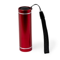 A red aluminium torch with a textured grip and a black wrist strap. It features silver detailing.