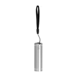 A silver torch keyring with a black strap for easy attachment. It features a sleek, cylindrical design.