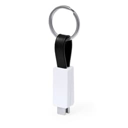 A black and white charging cable with a keyring attachment. Ideal for convenient storage and portability.