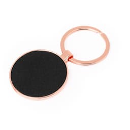 A round keyring with a black surface and a rose gold metal finish, featuring a simple design.
