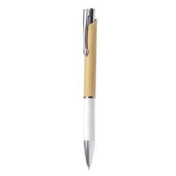 A wooden pen featuring a natural bamboo barrel and a silver clip, with a white grip section.