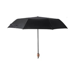 A black umbrella with a sleek design, featuring a cork handle. Includes a logo on the canopy.