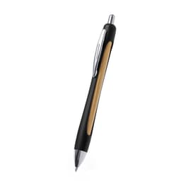 A wooden pen with a black barrel and chrome accents, featuring a smooth writing tip and a stylish design.