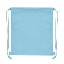 A light blue drawstring bag featuring matching drawstrings and a subtle logo. Ideal for carrying small items.