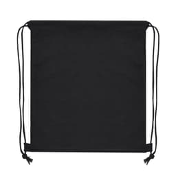 A black drawstring bag with two adjustable cords and a simple design, featuring a logo.