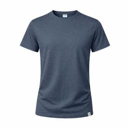 A navy blue T-shirt with a round neckline and a small logo at the hem.