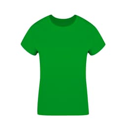 A bright green women's T-shirt featuring a classic crew neck design and short sleeves. It has a logo.