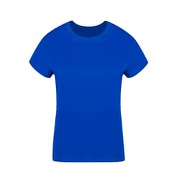A blue women's T-shirt with a classic crew neckline and short sleeves. Features a logo on the front.
