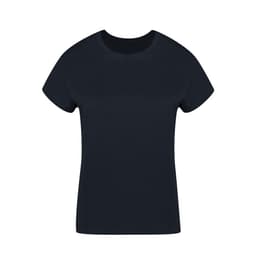A navy blue women's T-shirt with a crew neck and short sleeves, featuring a logo on the front.