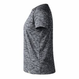 A black and grey striped Kassar T-Shirt with short sleeves and a slight sheen. It features a branding logo.