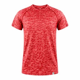 A red marled Kassar T-Shirt with short sleeves and a crew neck. It features contrasting colours in the fabric.