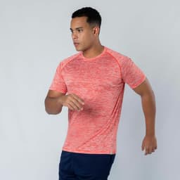 A red and grey striped Kassar T-Shirt worn by a male model, designed for active wear.