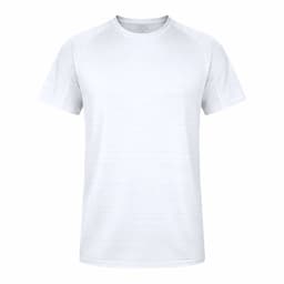 A plain white T-shirt featuring a crew neck and short sleeves, with a subtle texture and a logo.