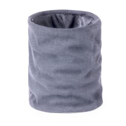A grey scarf with a textured appearance, designed as a clothing accessory. It has a soft inner lining and a simple design.