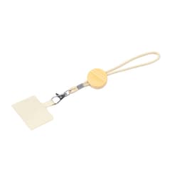 A silicone wristband with a wooden accent and a clip attachment. Features a simple, minimalist design.