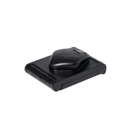 A black compact stapler with a curved top, designed for easy handling and storage.