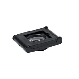 A magnifying glass with a rectangular black plastic frame and a circular lens in the centre.