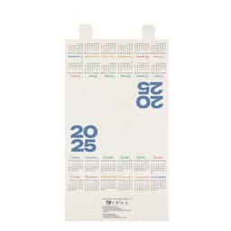A desktop calendar featuring a minimalist design with blue, green, and orange accents, displaying months and dates for 2025.