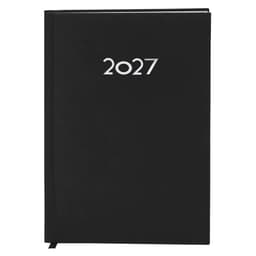 A black diary with a silver embossed "2027" on the front cover, featuring a ribbon bookmark.